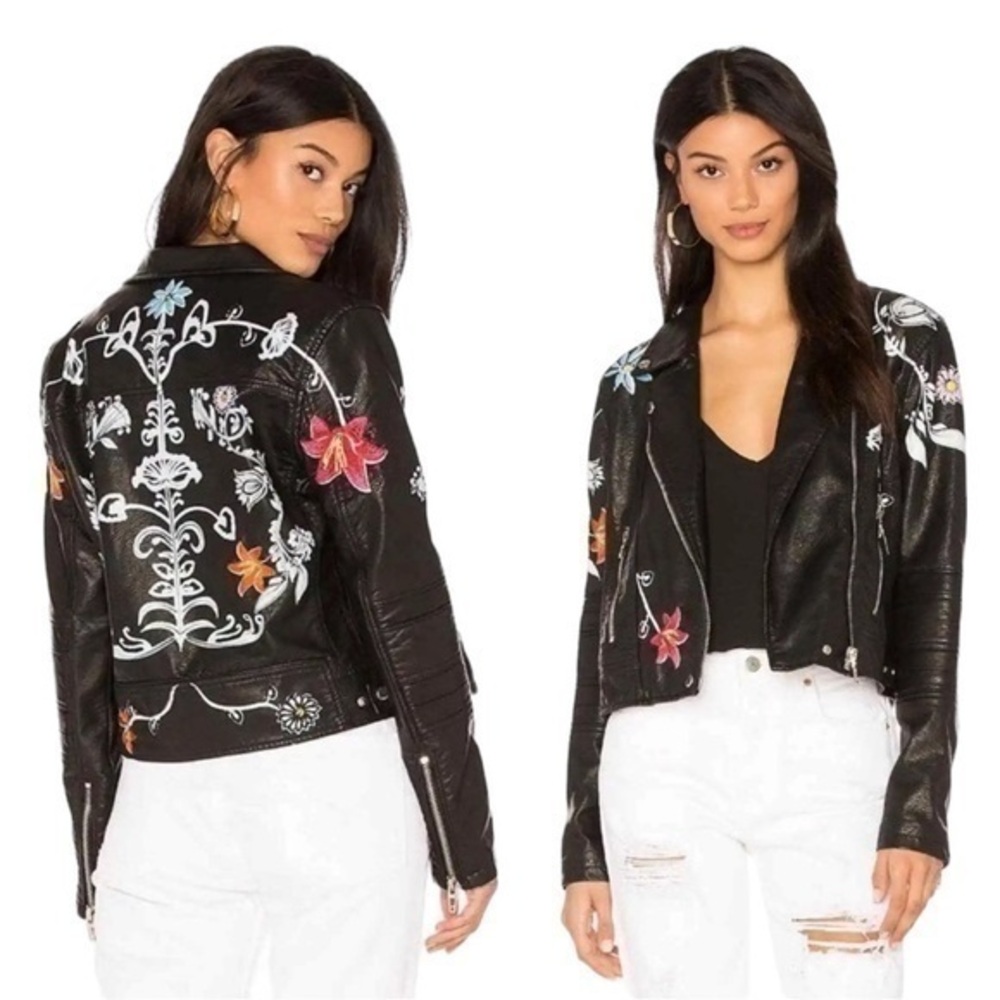 NEW Blank NYC Secret Keeper Faux Leather Embroidered Painted Jacket in Black - Picture 1 of 14